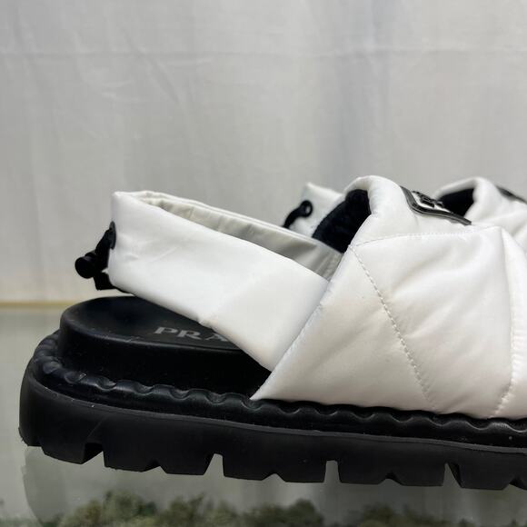 PRADA Padded Nylon White Slingback Sandals SZ 37.5 - Picture 8 of 11